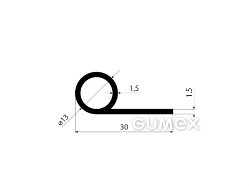 "P" Gummiprofil mit Loch, 30x13/1,5mm, 70°ShA, NBR, -40°C/+70°C, schwarz, 